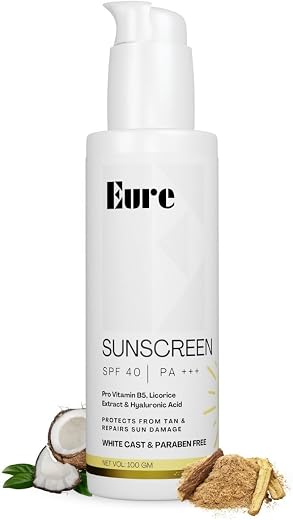 Eure Sunscreen SPF 40 &amp; PA+++ | No white cast | Protect From Tan &amp; Repair Sun Damage With Pro Vitamin B5, Licorice Extract...
