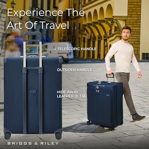 Image of Briggs & Riley 31 inch Extra Large Expandable Spinner - Checked Luggage for Travel, Suitcases with Wheels, Softside Rolling Bag for Men & Women, Self-Repairing Zipper - Baseline Collection, Navy