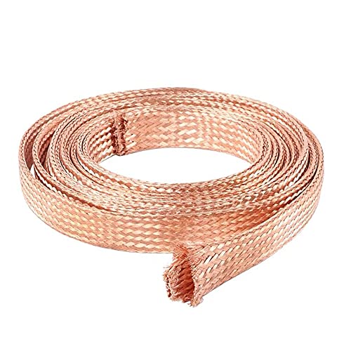 BAIWANLIN Alambre de Tierra Trenzado de Cobre Desnudo Cable Plano Plomo blindaje Metal Malla Alambre eléctrico conexión Longitud: 5m,10#:18x1.4mm