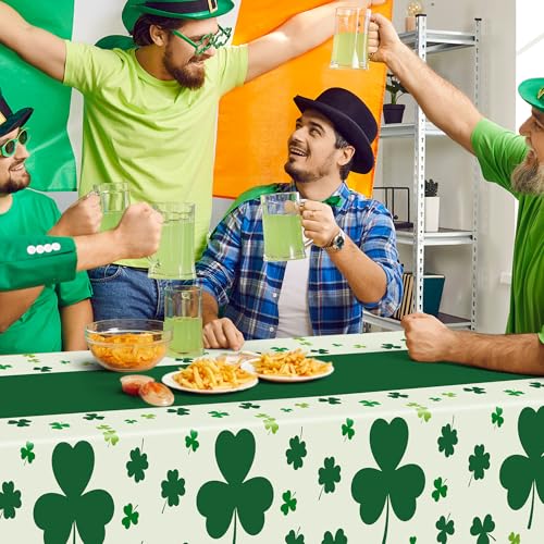 Image of QZYL 3 Pack St Patricks Day Decorations, 108 inch X 54 inch St Patricks Day Tablecloth, Disposable Plastic Shamrock Green Tablecloths Grass Table Cover, Irish Holiday Table Cloth for Shamrock Party Supplies