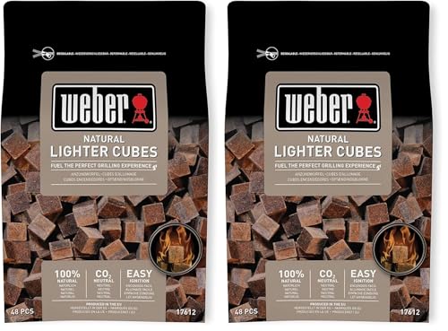 Weber Cubes Allume Feu Naturels - Allume Barbecue Rapide - 100% Naturel - Pack Allume Feu pour Barbecues - 48 Pièces - Rapide et Pratique - Écoresponsable et...