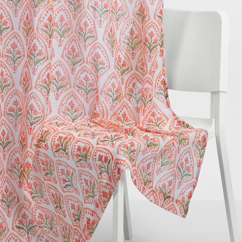 Image of haus & kinder Sheer Door Curtain 7 Feet Long Pack of 1 Door Curtain, 7 Feet Curtain for Door, Light-Filtering & Breathable (Ornate Blossom, Multicolor 114x213cm)