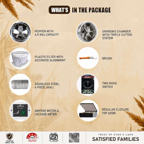 Image of JAISINGHANI GROUP Premium Flour Mill for Home | 8-12 Kg /Hr Output Capacity | 1HP BLDC Motor & HPDC Grinding Chamber | Moisture-Resistant Double Plywood Cabinet