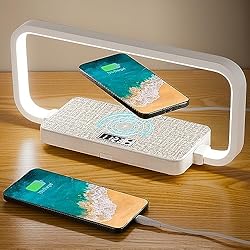 Lamparas Usb Ikea Wanjiaone Lámpara de Mesita con Cargador Inalámbrico y USB,Lámpara de Escritorio de Control Táctil con 3 Modos de Luz,Lámpara de Noche Regulable con Reloj para Dormitorio, Oficina