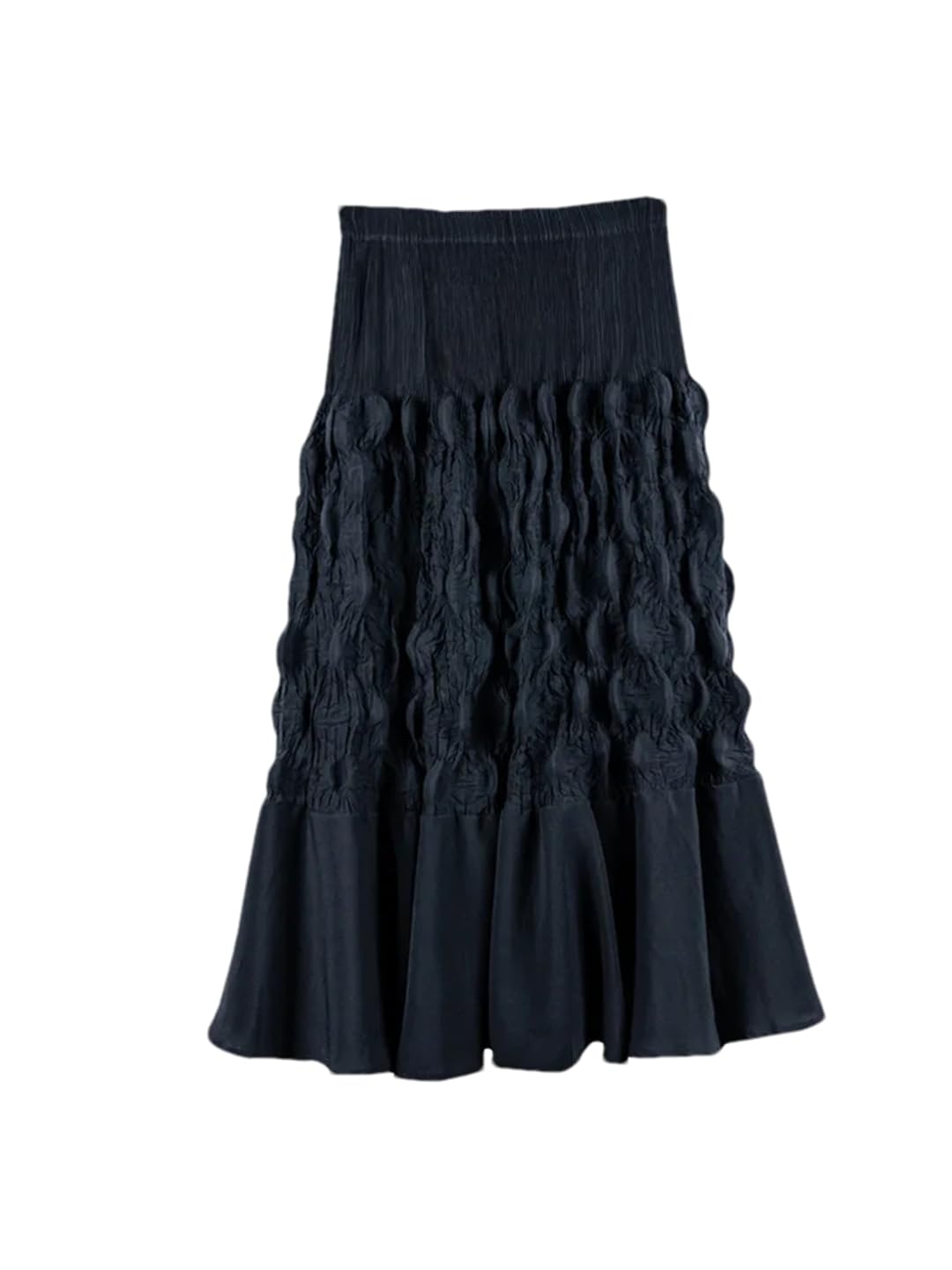 Gonna da donna a pieghe a tinta unita con vita alstica, gonna svasata casual, Nero , Taglia unica