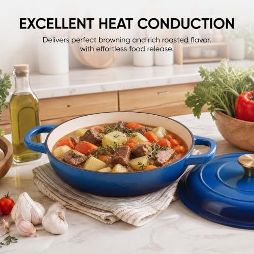 Image of Dutch Oven Enameled Cast Iron with Lid - Big Dual Handles - Oven Safe up to 500F - Classic Round Pot for Versatile Cooking (Blue, 7 QT)