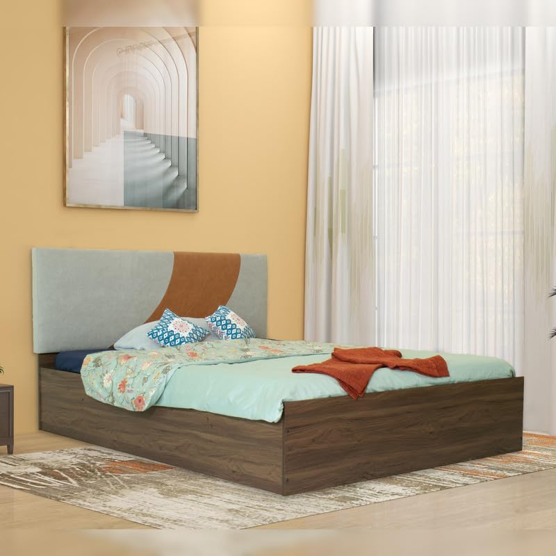 Image of Amazon Brand - Solimo Bed | 1 Year Warranty | Double Bed, Queen Size, Ashtanga Premium Upholstery, Comfortable Seating Height Bed, Non-Woven Base & 3mm MDF, Walnut Colour (Melamine Finish)