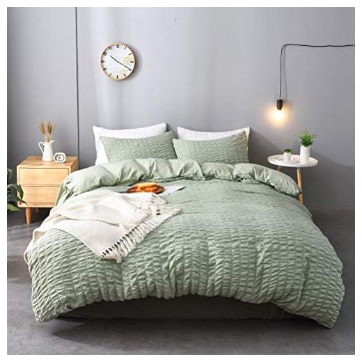 M&Meagle 3 Pieces Green Duvet Cover Textured Set with Zipper Closure,100% Washed Microfiber Seersucker Fabric,Luxury Hotel Quality Bedding-Queen Size(1 Duvet Cover 2 Pillowcases)