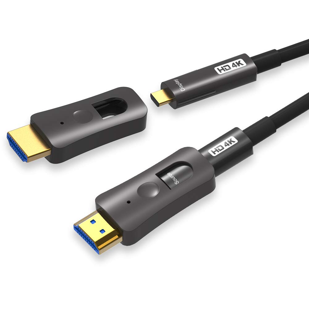 YIWENTEC Kabel światłowodowy HDMI 4k@60Hz HDCP2.2 4:4:4 wysoka prędkość 18 Gb/s HDR 3D 4K2K HDMI optyczny kabel światłowodowy z micro HDMI typu pull (20 m, 4K)