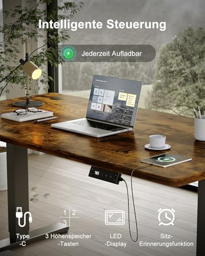 Devoko Höhenverstellbarer Schreibtisch 200x100cm mit Typ-C Ladeanschluss, Schreibtisch Höhenverstellbar Elektrisch… – Ansicht 3