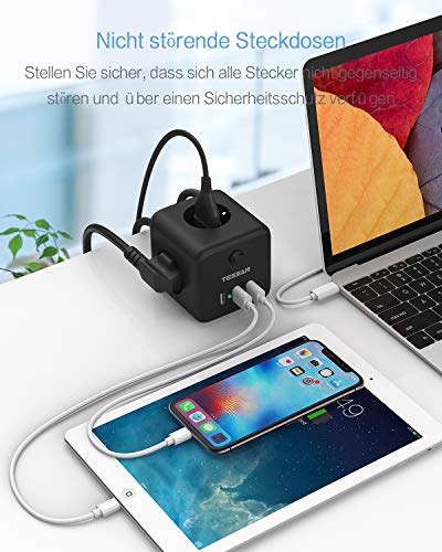 TESSAN Power Strip Cube Stekkerdoos met 3 Stopcontacten en 3 USB, Meervoudige Stekkeradapter met Schakelaar, USB… - Image 8
