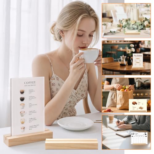 Image of 10Pcs 5.51x1.38 Inches Wood Table Number Stands, Wooden Place Card Holders, Acrylic Sign Holders for Wedding, Ceremony, Birthday, Party, Home Decoration, Events (3mm Slots)