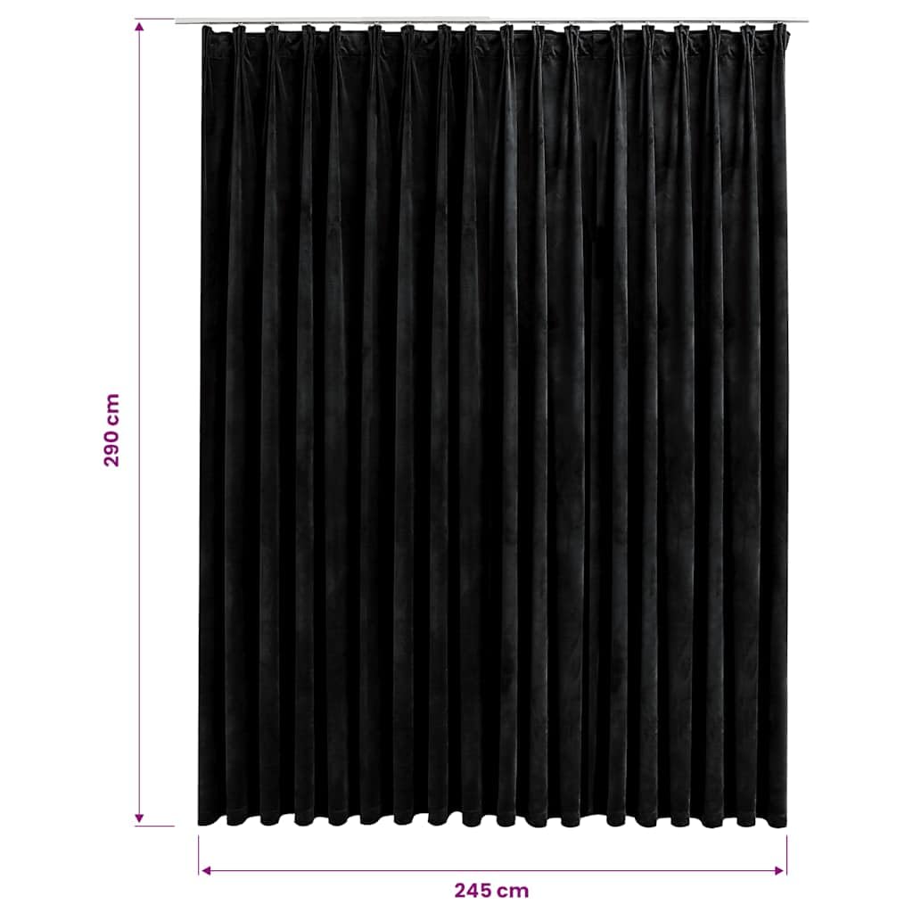Générique Rideau Velours Noir Occultant 290x245 cm avec Crochets