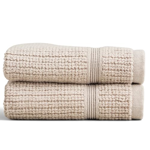Image of Preston Lane Douro Washcloth Set - 2 Pack Luxury Cotton Towels, Ultra Soft & Absorbent, Quick-Dry Spa-Quality Bathroom Towels, Made in Portugal, Clay 12 x 12