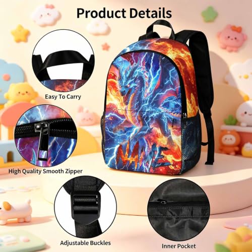 Image of Kids Custom Backpack for Boys Toddler Backpacks Back to School Bookbag Set | Kid Personalized Backpack with Lunch Bag Boys Kindergarten Elementary Preschool Daypack Birthday Gifts Blue Dragon Animals