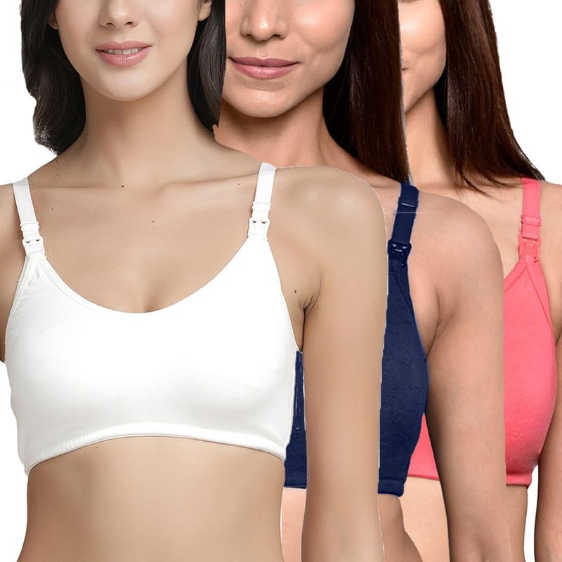 Image of Inner Sense Organic Cotton Bamboo Nursing Bra for Women I Non Padded Feeding Bra with Keyhole Back Design I Wire Free Maternity Innerwear with Full Coverage