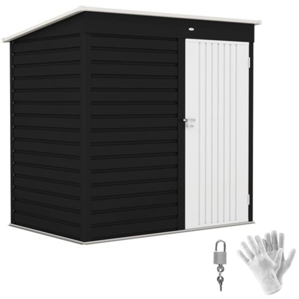 Outsunny 6 X 4Ft Metal Garden Shed With Lockable Door And Gloves, Dark/Grey