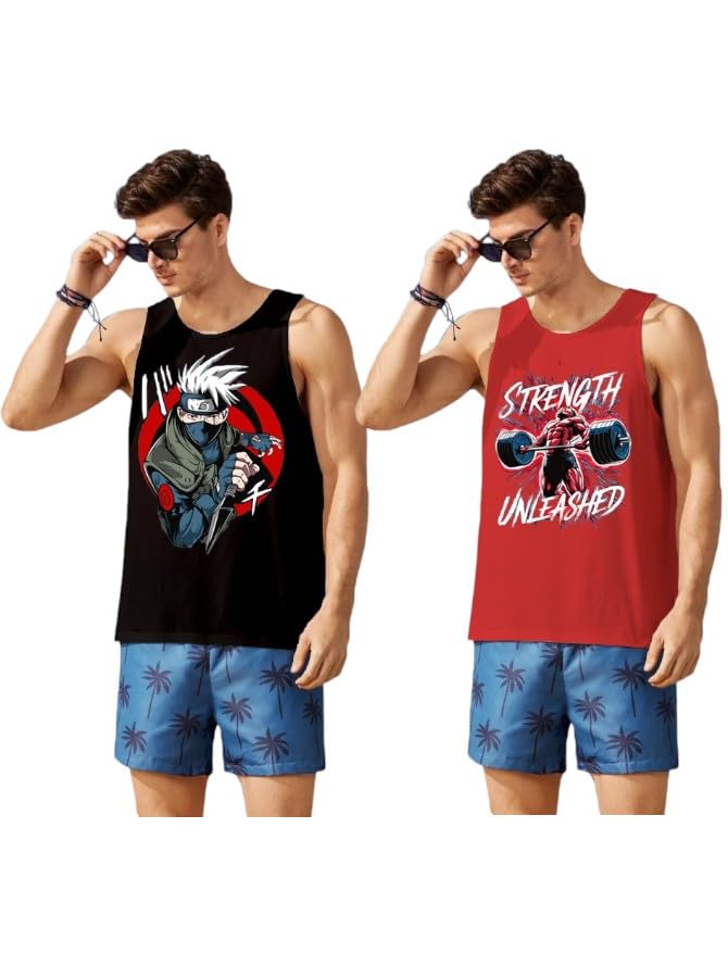 Regular Fit Men's Cotton Graphic Printed Multicolour Vest (Pack of 2)-picture-29