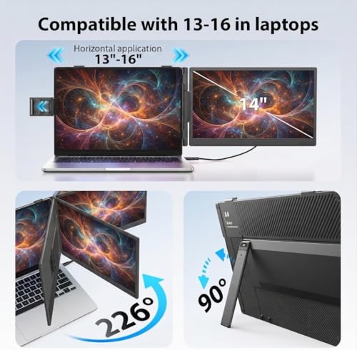 Image of Leudaich Laptop Screen Extender, 14 inch FHD 1080P IPS Laptop Monitor Extender Dual Screen, Portable Monitor for Laptops 13-16 inch with USB-C /HDMI Port, Plug & Play for Windows /Mac /Android