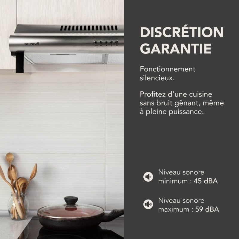 BELDEKO Hotte Casquette 60 cm Inox 240 m3/h + 2 Filtres - Marque Française