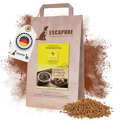 Escapure Adult Trockenfutter Hund 1,5 kg Beutel PUTE - Hundefutter trocken mit Rapsöl & Amarant - Alleinfuttermittel für ausgewachsene Hunde getreidefrei - Hundenahrung mit hohem Fleischanteil