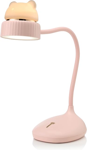 Auraglow Kids Rechargeable Wireless LED Teddy-Bear Bedside Night Light & Desk Lamp  Pink