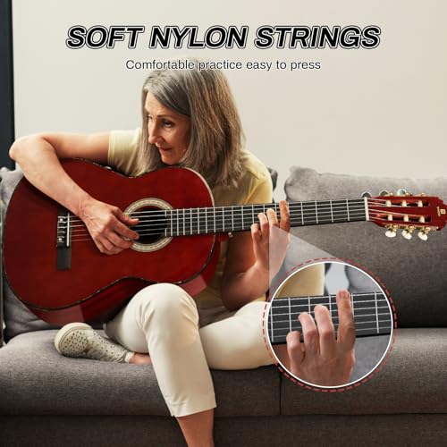 Image of Classical Guitar Full Size 4 /4 Spanish Style Classical Guitarra, 39 Inch Nylon Strings Guitar Ideal for Beginner Adults, Solid Rosewood Red, by Vangoa