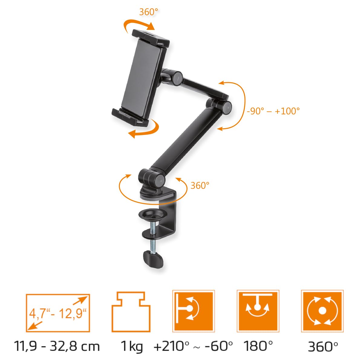 mywall HT33L uchwyt stołowy na tablet i smartfon, w pełni ruchomy, uchwyt na telefon komórkowy, tablet, uniwersalny kompatybilny, stojak na telefon komórkowy i tablet, ochronna podkładka silikonowa