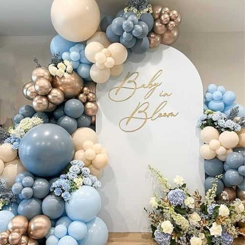Image of PartyWoo Dusty Blue Balloons 140 pcs Different Sizes Pack of 18 12 10 5 Inch Boho Blue Balloon Arch Kit Garland For Birthday Graduation Baby Shower Wedding Party Decorations Blue-F28 and Blue-F55