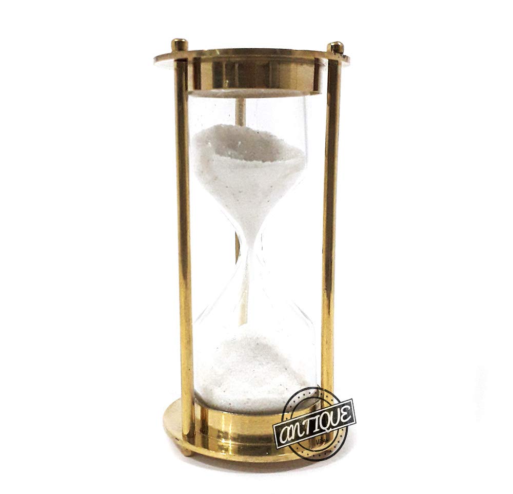 BRASS SAND TIMER VINTAGE REPLICA MARITIME HOURGLASS SHINY ORNAMENT - 1 MINUTE