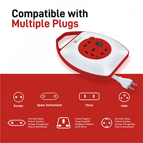 Image of SYSKA SSK-PW-0302A-WR Power Wheel with Surge Protection, Strong ABS Material Body, 4 Meter Long (White-Red)