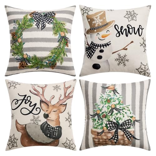 EMEMA Weihnachten Kissenbezug 45x45 cm Samt Sofakissen Dekokissen Kissenhülle Kissenbezüge Couchkissen Kissen Samtkissen Weich Einfarbig Zierkissen für Sofa Wohnzimmer 4er Set Christmas-A