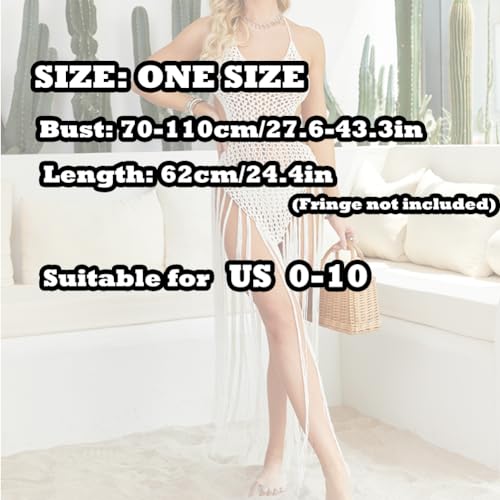 Women's Crochet Tassel Hollow Out Cover Up See Through Maxi Halter Dress Bathing Suit Cover Up Tassel Dress3