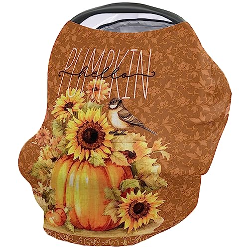 Nursing Cover for Breastfeeding Scarf, Pumpkin Sunflower Thanksgiving Floral Baby Car Covers Super Soft Multi Use for Canopy Shopping Cart Cover Blanket Stroller Cover