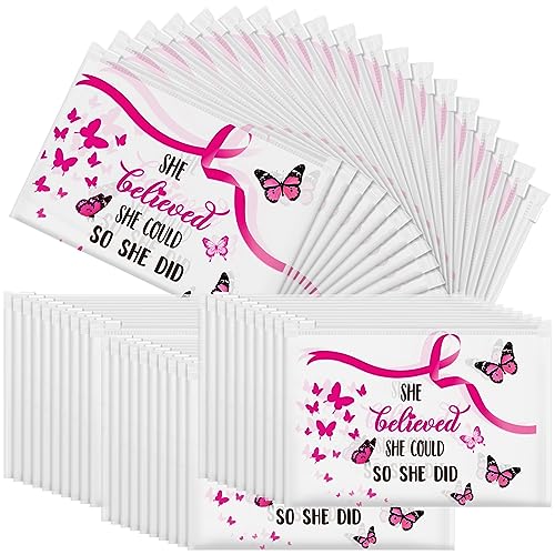 100 Pieces Breast Cancer Awareness Makeup Bags Bulk Pink Ribbon Cosmetic Pouches Breast Cancer Survivor Gifts for Woman Girls Multi Purpose Zipper Eva Waterproof Toiletry Pouch Bags (Novelty Style)