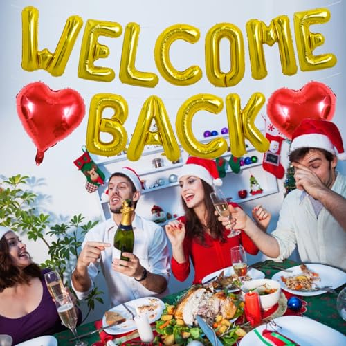 Image of TONIFUL 16 Inch Gold WELCOME BACK Foil Letter Balloons Banner Decoration
