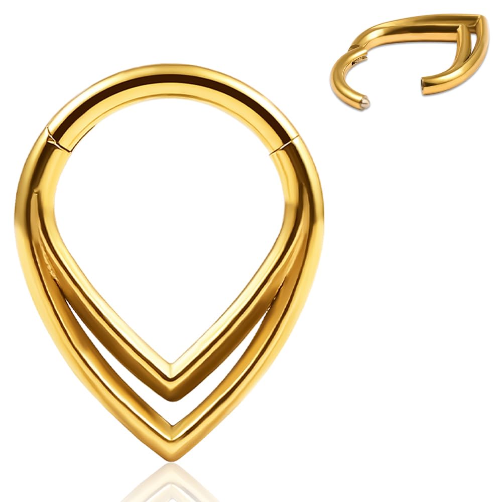 VankulaSeptum Ring Nose Daith Helix Piercing Jewellery Surgical Steel Hinged Segment Clicker 16g 8mm 10mm for Men and Women Gold Silver