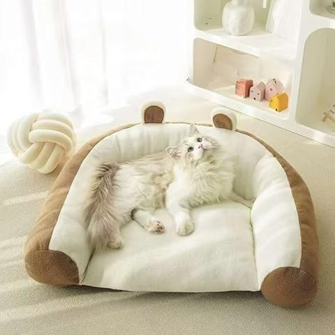 ADILAIDUN Cat Bed for Indoor Cats, Soft Bear Cuddler Cushion Pet Bed, Calming Bed for Small Dogs Kittens, Non-Slip, Machine Washable, Large Cat Bed (76.2 x 50.8 x 17.78 CM) Cover
