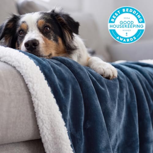 Image of Bedsure GentleSoft Sherpa Fleece Blanket Queen Size for Bed, Non-Heated, Thick and Warm Throw for Women and Men, Soft Fuzzy Plush Queen Blanket for Winter, Slate Blue, 90x90 Inches