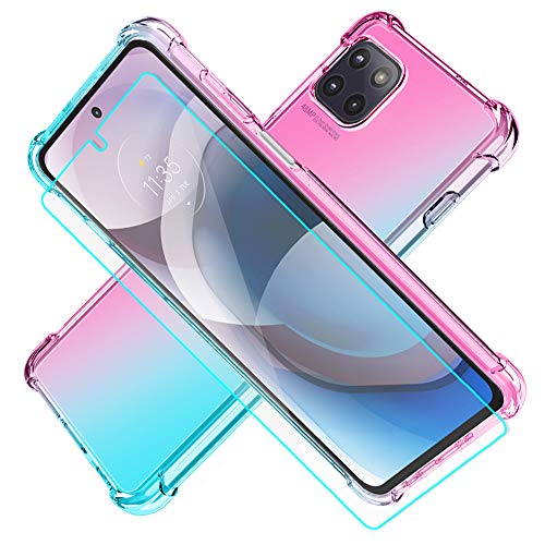 Motorola One 5G Ace Case, Motorola One 5g ace Phone Case, HNHYGETE Transparent Shockproof Slim Two-Color Soft TPU Protection Cover Cases for Motorola One 5G Ace (Pink/Green)