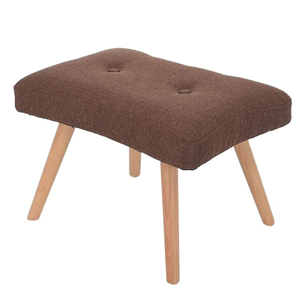 Ottoman en tissu coton et lin marron haut de gamme avec bois