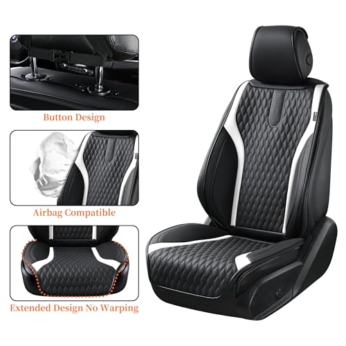 Image of Coverado Front Seat Covers, 2PCS Waterproof Seat Covers for Cars, Car Seat Cushion Waterproof Leather Car Seat Protector, Driver Seat Cover Universal Fit for Most Sedans SUV Truck Black&White