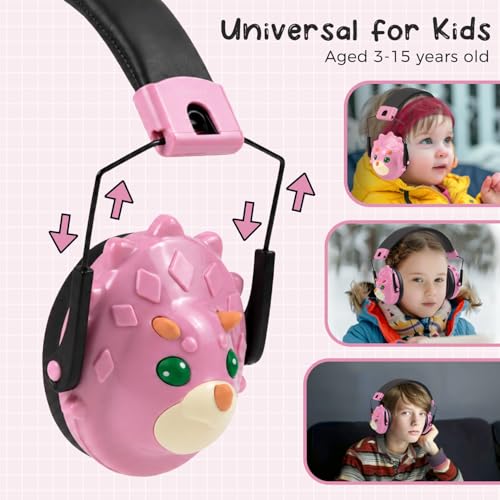 SCAVATA Kids Ear Protection, Noise Canceling Dinosaur Headphones Children Hearing Protectors, 26dB Noise Reduction (Pink) - image 5
