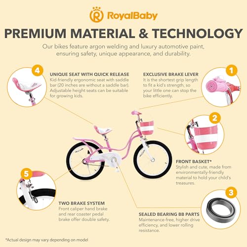 Image of Royalbaby Princess Girls Kids Bike 12 14 16 18 20 Inch Children Bicycle with Basket for Age 3-12 Years