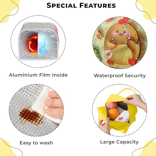 Image of Kraptick Compact & Stylish Design Printed Tiffin Bag for Children Insulated Lunch Bag for Kids Perfect Leakproof Keeps Hot and Cold Lunch Bag for School (Yellow Cute Chicken)