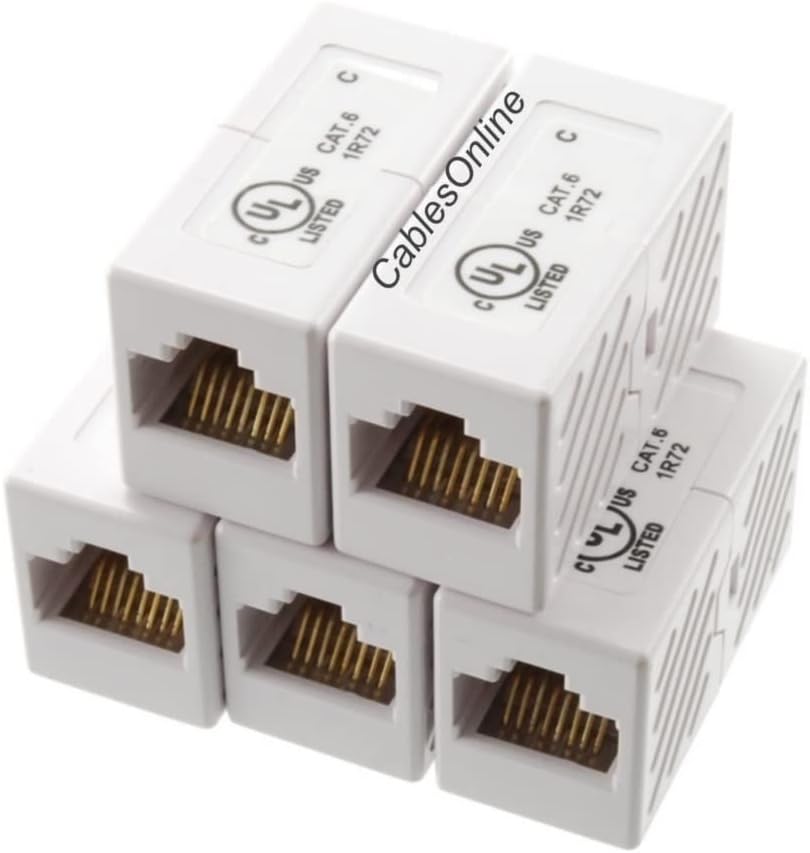 CablesOnline 10-Pack CAT6 RJ45 Gigabit Ethernet Female to Female Mini Inline Couplers, T-6602-10