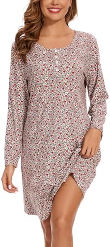 Long Sleeve Nightgowns for Women Soft Cotton Nightshirts Sleepwear Button Night Gowns