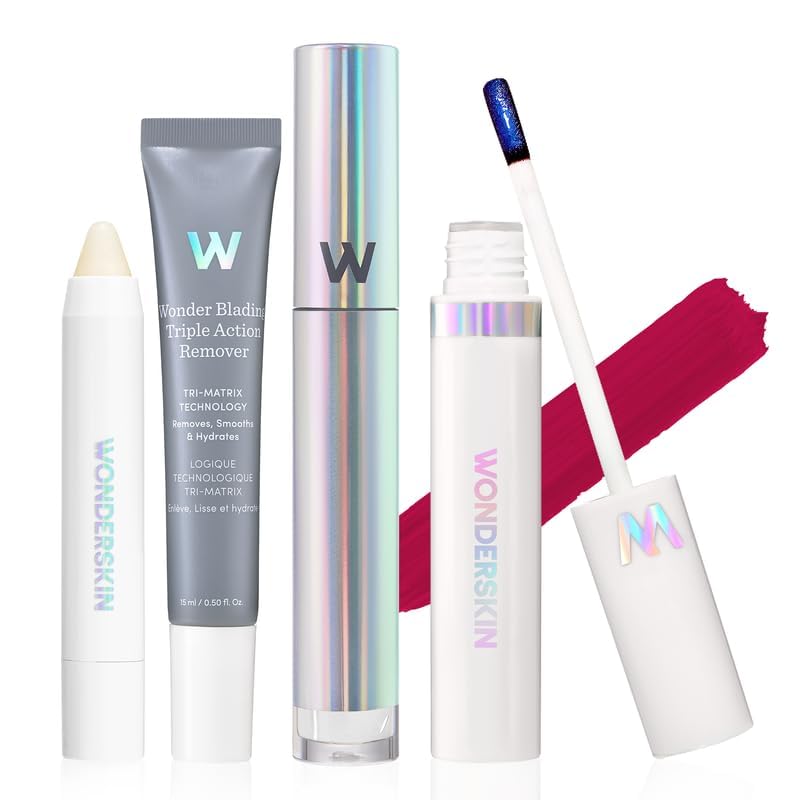 Wonderskin Wonder Blading Lip Stain Super Set - Long Lasting Pink Tint With Clear Top Gloss, Lip Exfoliator Scrub & Makeup Remover (Darling)