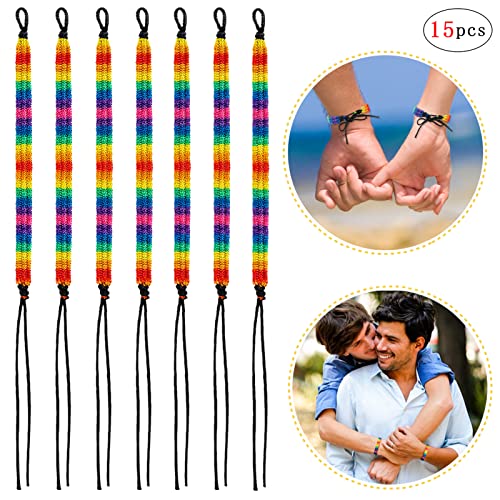 Pride Bracelets- Handmade Braided Rainbow Lgbtq String Bracelet Adjustable Gay Lesbian Lgbt Cord Woven Friendship Accessories For Pride Month Men Women Parade (15 Pcs) #TOP3