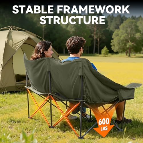 Image of Oversized Double Camping Chair Padded Camping Chairs for Adults,Green